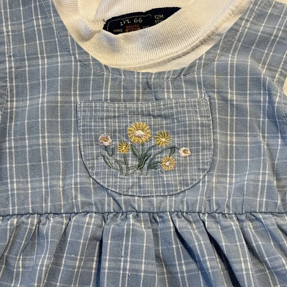 Vintage Route 66 Girls Sleeveless Floral Embroidered Blue Dress & Shirt 12 Month